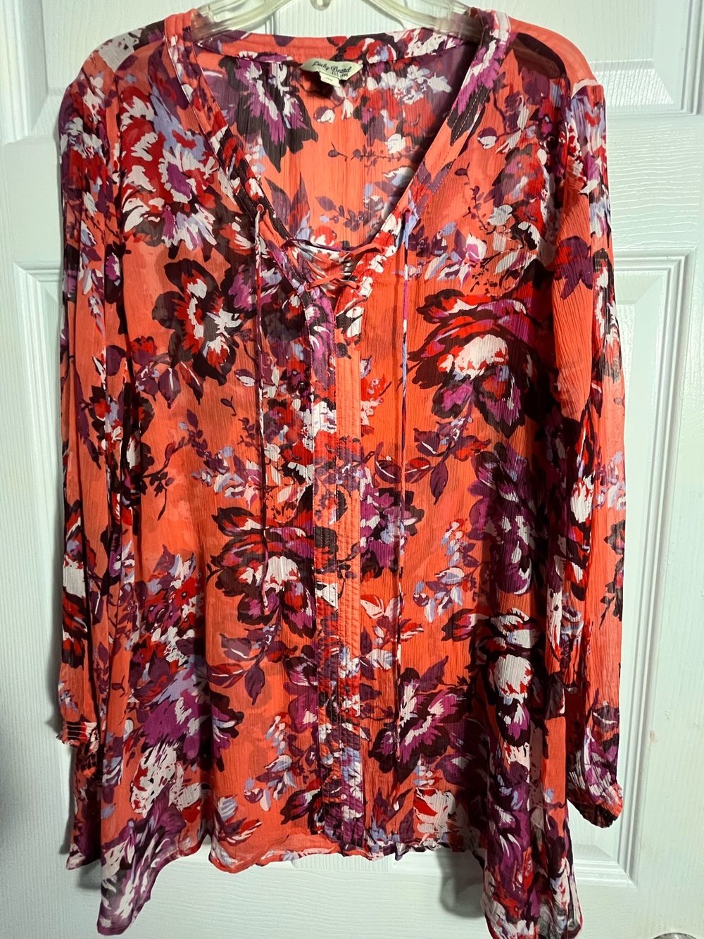 Lucky Brand Coral Floral V-Neck Blouse 2X